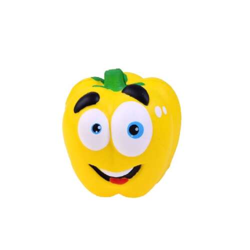 Sárga alma formájú stresszlabda mosolygós arccal