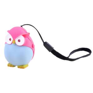 Owl keychain with light and sound, pink and blue, with black strap - Keychain