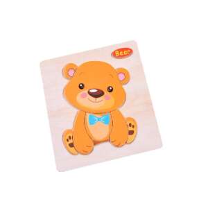 Wooden bear puzzle for toddlers, featuring a cute bear with a bow tie - Developmental Toy for Toddler