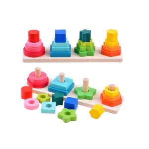Wooden shape sorting and stacking toy for toddlers, featuring colorful geometric shapes - Babies & Toddler