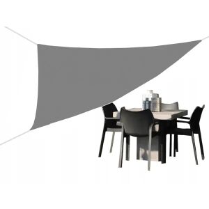 Gray Triangle Shade Sail 3x3x3m providing shade for outdoor dining area - GardenLine