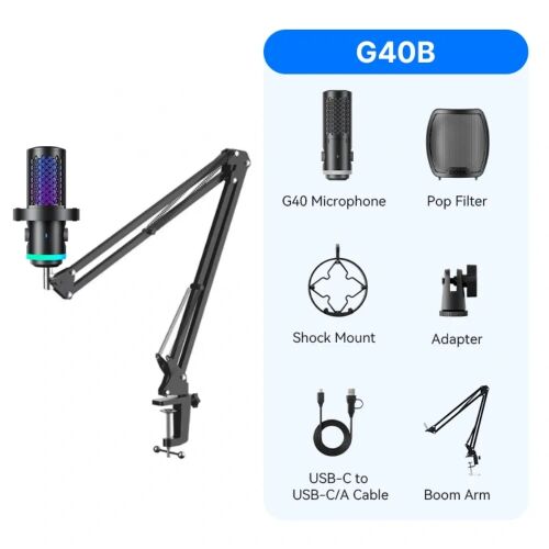 BOYA CastMic G40B mikrofon készlet alkatrészei: mikrofon, pop filter, rezgéscsillapító, adapter, boom kar - Mikrofon