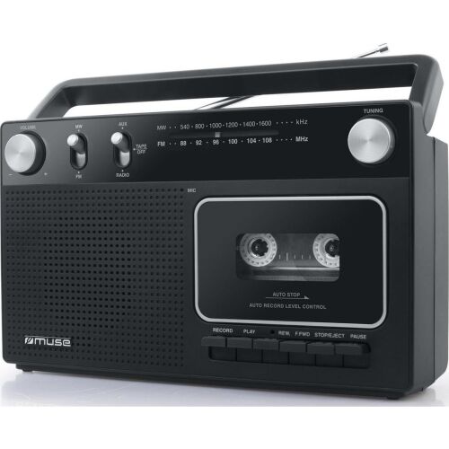 Muse M-152 RC Hordozható kazettás FM rádió, fekete boombox kazettalejátszóval - Rádió