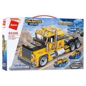QMAN® 42108 | lego-kompatibilis építőjáték | 637 db építőkocka | 3-az-1-ben Csőrös kamion, Pick-up vagy Cross-autó – felhúzhatóak