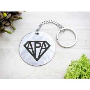 Nagy kincs egy apa acél kulcstartó gravírozott 'APA' gyémánttal, apák napi ajándék - Ajándék kulcstartó