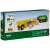 Brio Farm Train 33404 box back, green locomotive, yellow cargo cars, brown and white cow, brown horse, wooden toy train set