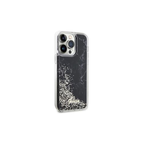 Guess Liquid Glitter Marble fekete telefontok iPhone 14 Pro Max-hez, elölnézet - Guess