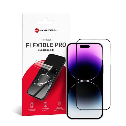 Forcell Flexible 5D hibrid üvegfólia az iPhone 14 Pro Max csomagolása mellett, teljes fedést biztosít - Forcell