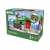 Brio Train Garage 33574 packaging, green and red toy train garage with opening door, for kids ages 3 and up