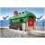 Brio Train Garage 33574, green and red toy train garage with opening door, for kids ages 3 and up, shown with a train track