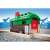 Brio Train Garage 33574, green and red toy train garage with opening door, for kids ages 3 and up, shown with a train track