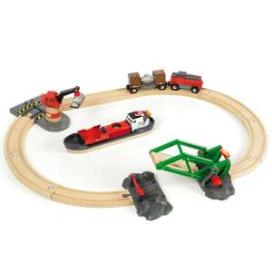 Setul Brio Cargo Harbour Set 33061 cu tren, navă de marfă, pod mobil, macara și șine - Tren, element feroviar, autostradă