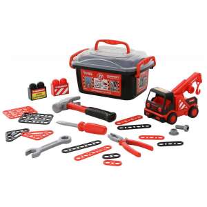 Mammoet játék szerszámkészlet darus teherautóval, kalapáccsal, csavarhúzóval, villáskulccsal, fogóval, anyákkal, csavarokkal és építőkockákkal - Barkácsolás, Autópálya & Parkolóház és Figura