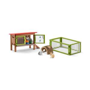 Schleich 42420 Rabbit Hutch with Rabbits Playset, featuring a rabbit hutch, a rabbit enclosure, and three rabbits - Schleich