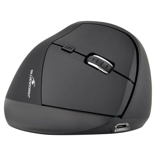 BLUESTORK M-WL-ERGO-BK ergonomikus vertikális vezeték nélküli egér fekete színben, 2400 DPI, 2.4GHz optikai, görgővel és DPI gombbal - Egér