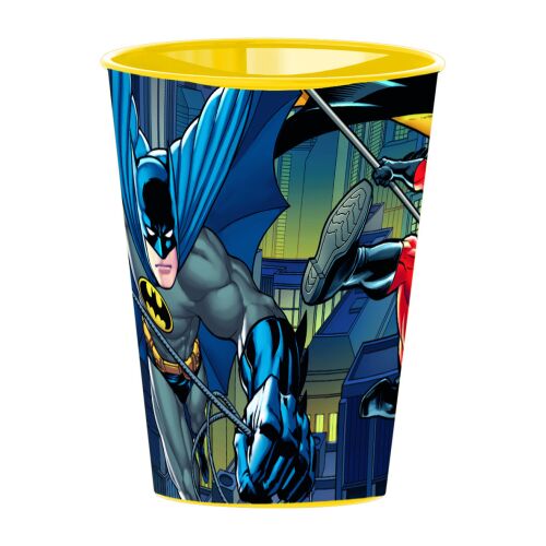 Batman Justice műanyag pohár 260 ml, sárga szegéllyel, szuperhős képregény grafika gyerekeknek - Gyerek pohár