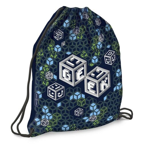 ARS UNA Geek 5539 tornazsák pixel kocka mintával és 'GEEK' felirattal, sötétkék, iskolai és sportcélokra - Tornazsák