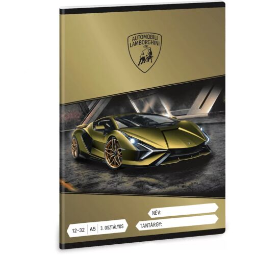 Lamborghini tűzött füzet A/5, 32 lap vonalas 3.osztály (12-32), Ars Una, arany színű 164106822 - Füzet