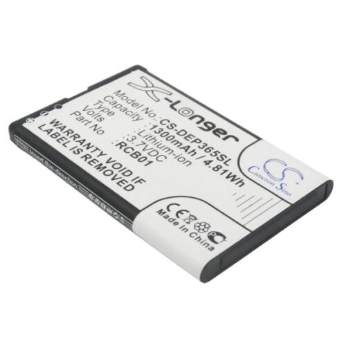 RCB01 1350 mAh utángyártott Li-ion akkumulátor mobiltelefonokhoz, dőlt nézetben X-Longer és Cameron Sino márkajelzéssel, CS-DEP365SL modell 