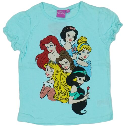Disney lány világoskék póló csillogó Disney hercegnők (Ariel, Hófehérke, Belle, Hamupipőke, Jázmin) mintával gyerekeknek 110-es méretben - Gyerek póló
