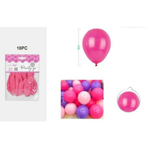 LUFI MAGENTA 10DB 25CM parti lufi csomag felfújt lufival és vegyes színű lufikkal 