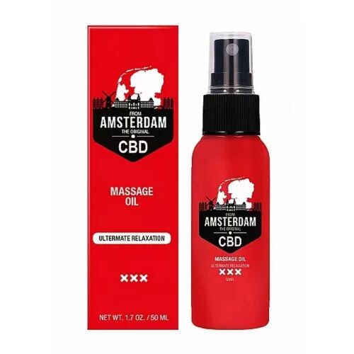 From Amsterdam The Original CBD Masszázsolaj, 50ml, piros spray flakon és csomagolás az alapos relaxációért - Masszázskrém és masszázsolaj