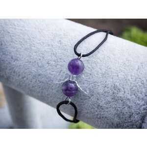 Ametiszt angyal karkötő fekete zsinórral, állítható méret - Nőknek