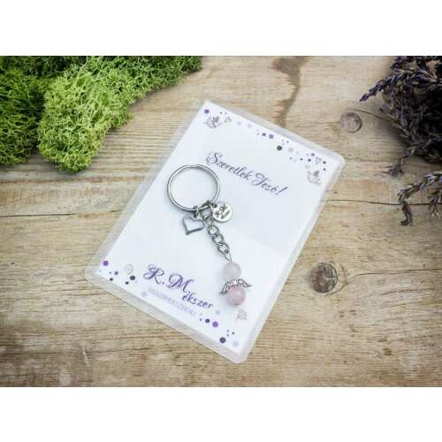 Szeretlek Tesó kulcstartó rózsakvarccal