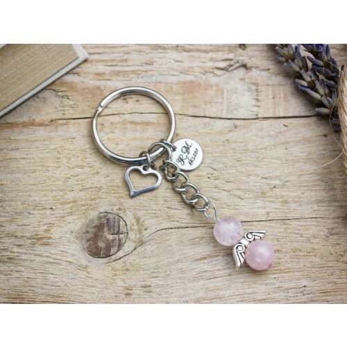 Rózsakvarc angyal kulcstartó legjobb barátnak ajándék