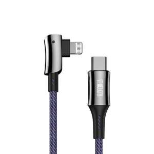 Joyroom ST-C03 St.Helens PD 3A 1.2M MFI Lightning USB-C kábel, kék fonott kábel, derékszögű csatlakozó - Adatkábel