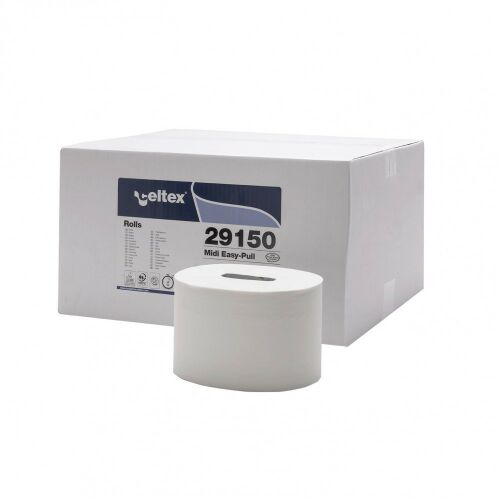 Celtex midi belsőmagos toalettpapír, 2 rétegű, 100% cellulóz, fehér, 150m/tekercs, 12 tekercs/karton, egy tekercs a karton csomagolás mellett - Celtex