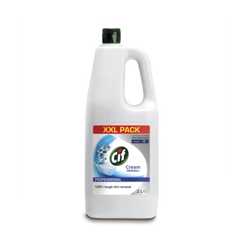 Cif Professional Cream súroló folyékony súrolószer 2L XXL kiszerelés, natúr, ferde nézet, makacs szennyeződések eltávolítására konyhában és fürdőszobában - Konyha tisztítószer