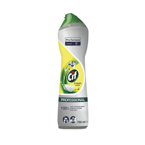 Cif Professional Cream Lemon folyékony súrolószer 750ml flakon, elölnézet, karcmentes tisztításhoz konyhában és fürdőszobában - Súrolószer