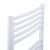 Közelkép a LUXRAD Basic G fehér fürdőszoba radiátorról, íves vízszintes csövekkel és függőleges kollektorokkal fekete háttér előtt