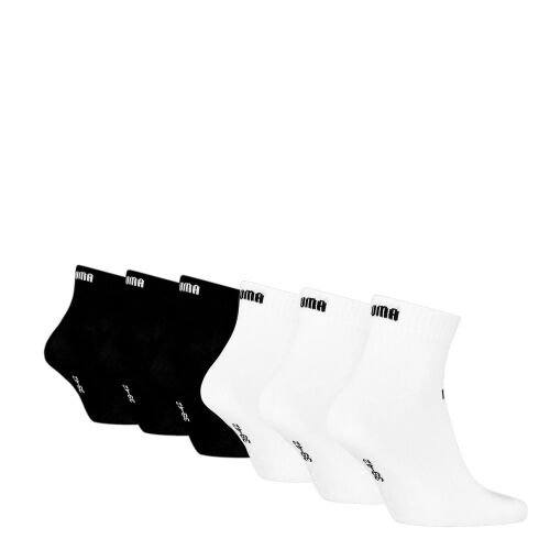 Puma ELEMENTS QUARTER 6-PACK unisex zokni fekete-fehér színben, ferde nézet - Férfi zokni