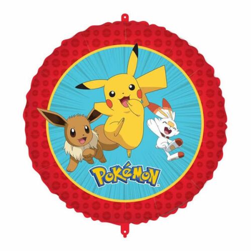 Pikachu, Eevee és Scorbunny Pokémon fólia lufi bulikra, 46 cm, önzáró szelepes, levegővel vagy héliummal tölthető 