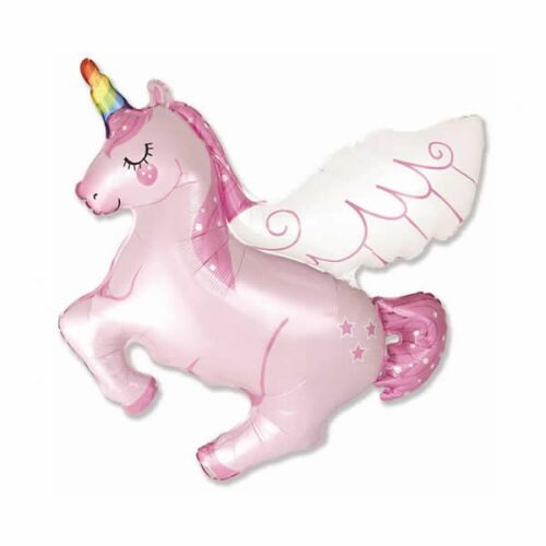 Fólia lufi, mini forma,szárnyas unikornis, pink