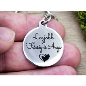 Legjobb Feleség és Anya kulcstartó, Legjobb Feleség és Anya gravírozott acél medállal - Ajándék kulcstartó