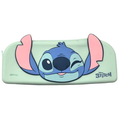 Luna Disney Stitch mintazöld szilikon tolltartó kacsintó Stitch karakterrel, fehér háttérrel, elölnézet - Tolltartó