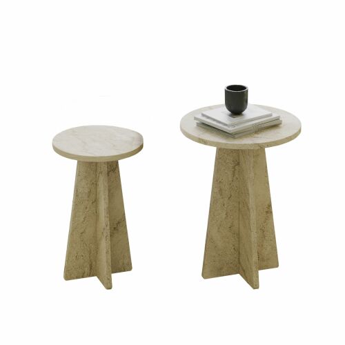 Hanah Home dohányzóasztal szett travertin 'Mushroom' 2 164457908 - Hanah Home