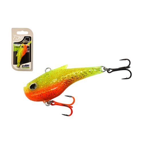 Wizard Strike+ Verti Kill 8g 4,4cm Zander Yellow műcsali csomagolással, UV-aktív sárga és narancssárga színekkel, két Mustad horoggal és élethű halformával ragadozóhal horgászathoz. - Wobbler