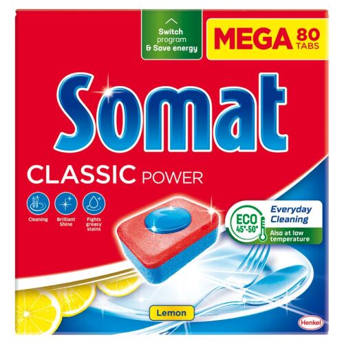 Somat Classic Power mosogatógép kapszula 80 darabos citrom illattal, piros csomagoláson - Mosogatógép tabletta