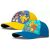 Két Pokémon Elements gyerek baseball sapka: egy sárga Ash és Pikachu mintával, egy kék Pikachu, Squirtle, Bulbasaur és Charmander mintával, egymás mellett ferdén elhelyezve, fehér háttéren.