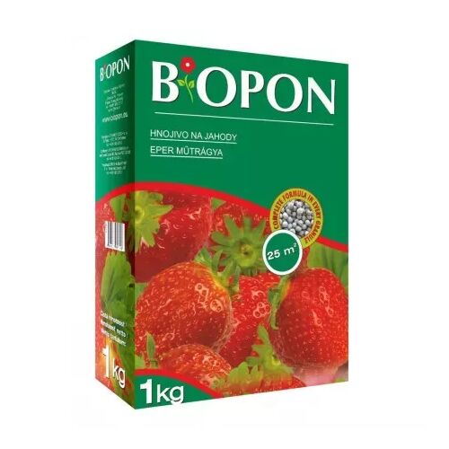 BIOPON eper granulátum 1kg kiszerelésű műtrágya, zöld doboz eperrel, az egészséges növekedésért és bőséges termésért - Műtrágya