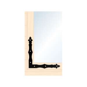 Fekete díszes sarokvas, 100 x 100 x 15 / 2 mm, fa ajtón felszerelve - JKH