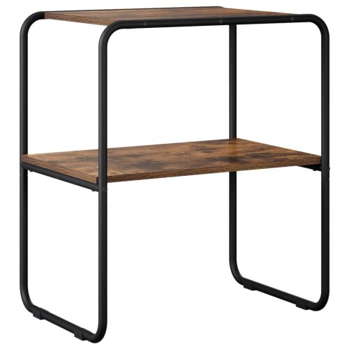 vidaXL konzolasztal füstös tölgy színben, fekete fém vázzal, 60 x 42,5 x 70 cm, fehér háttér előtt, szögből nézve, kétpolcos kialakítását mutatja - Konzolasztal
