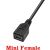 Közelkép az USB-C - Mini USB adapter kábel Mini USB anya csatlakozó végéről, 'Mini Female' felirattal.