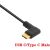 Közelkép az adapterkábel derékszögű USB-C apa csatlakozójáról, 'USB C/Type C Male' felirattal.