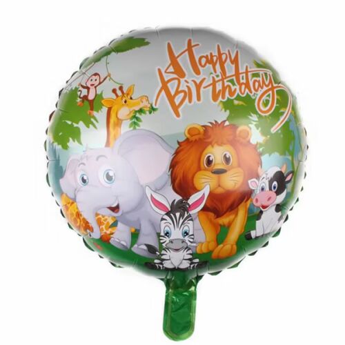Happy Birthday Safaris fólia lufi 45 cm, dzsungel állatokkal: elefánt, oroszlán, zebra, majom és zsiráf, gyermek születésnapi dekorációhoz - Otthon és kert