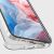 Motorola Moto E15/G05 telefon közelképe átlátszó tokban, kiemelve a töltőport és hangszóró precíz kivágásait.